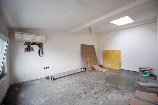 interior of construction site with white drywall