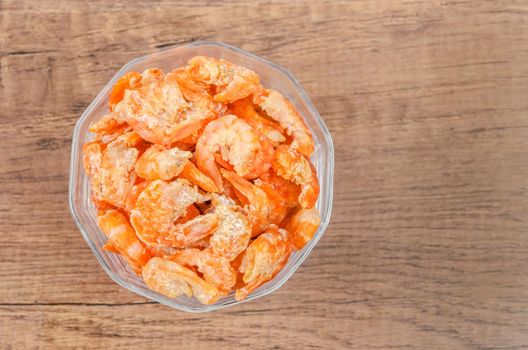 dried shrimp or dried salted prawn in cup.