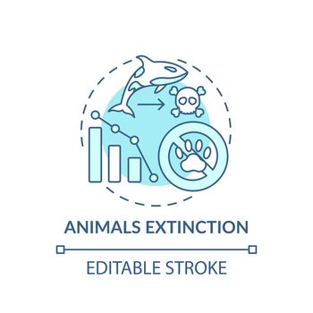 Animals extinction turquoise concept icon. Biodiversity loss. Animal population decrease. Wildlife conservation idea thin line illustration. Vector isolated outline RGB color drawing. Editable stroke