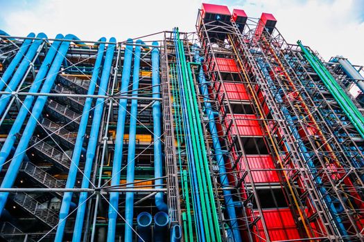 Paris / France - April 06 2019: Colorful facade of the Center of Georges Pompidou