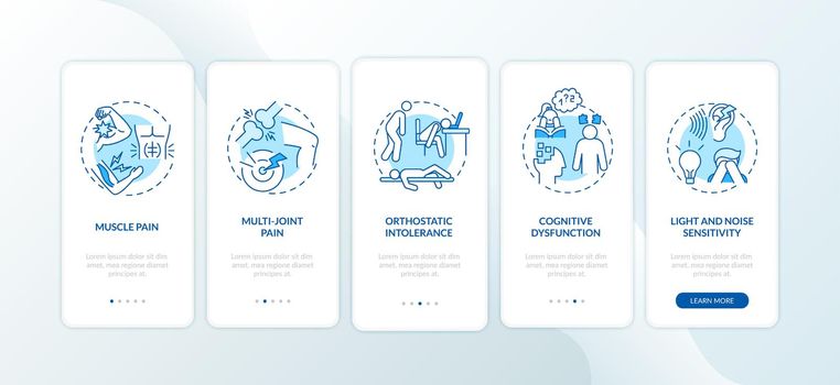 CFS symptoms onboarding mobile app page screen with concepts