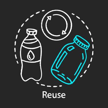 Zero waste products, recycling and reusing items chalk concept icon. Recyclables, reusable goods. Eco friendly lifestyle, waste management idea. Vector isolated chalkboard illustration