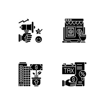 Modern entrepreneurship black glyph icons set on white space