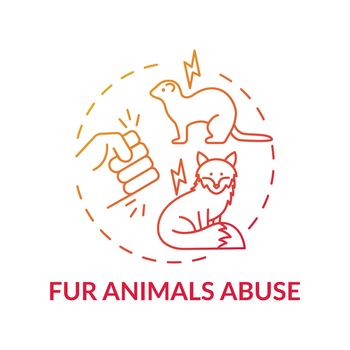 Fur animals abuse red gradient concept icon. Harm to fox. Mink coat. Animal abuse. Wildlife conservation. Fur factory idea thin line illustration. Vector isolated outline RGB color drawing