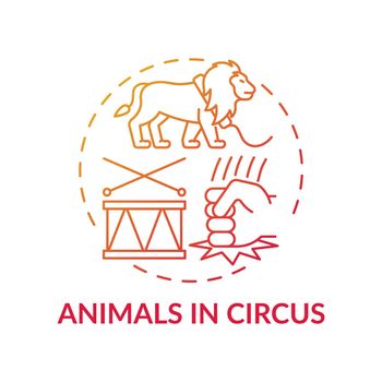 Animals in circuses red gradient concept icon. Cruelty for entertainment and amusement. Animal abuse, wildlife harm idea thin line illustration. Vector isolated outline RGB color drawing