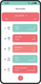 Reminder app smartphone interface vector template