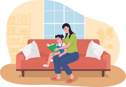 Encouraging kid to love reading 2D vector isolated illustration
