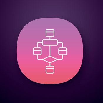 Flowchart app icon. Diagram. Visualization of process. Problem solving stages. Graphical representation of algorithm. UI/UX user interface. Web or mobile application. Vector isolated illustration
