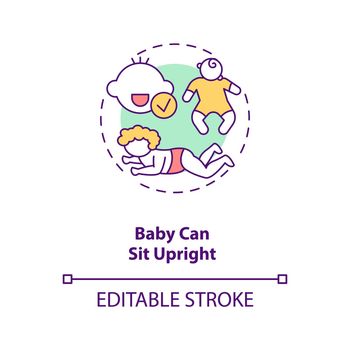 Baby can sit upright concept icon