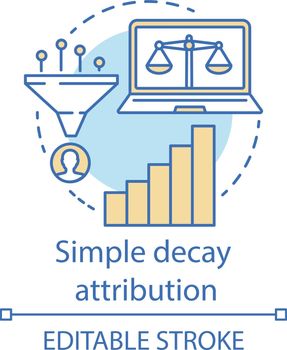 Simply decay attribution concept icon. Attribution modeling type idea thin line illustration. Multi-touch analyze. Conversion model. Digital marketing. Vector isolated outline drawing. Editable stroke
