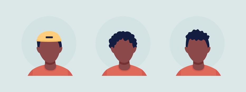 Boy hairstyles semi flat color vector character avatar set
