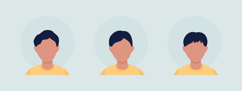Various boy hairstyles semi flat color vector character avatar set