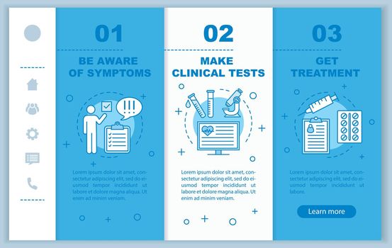 Medical screening onboarding mobile web pages vector template