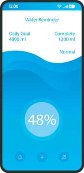 Water reminder app smartphone interface vector template