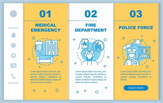 Emergency services app page screen vector template