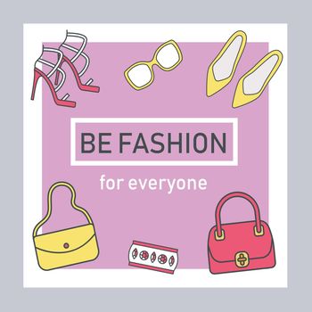Fashion blogging social media posts mockup. Accessory store. Ad web banner template. Handbags, shoes. Social network booster, content layout. Isolated promotion border, frame with copyspace, headline
