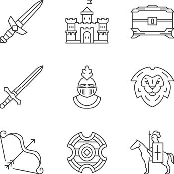 Medieval linear icons set