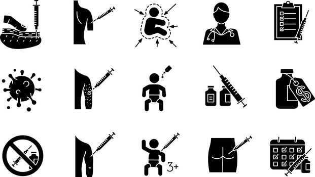 Vaccination and immunization glyph icons set