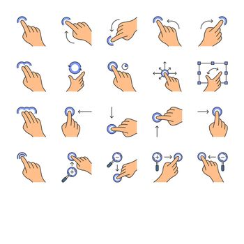 Touchscreen gestures color icons set