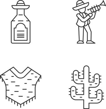 Mexican culture linear icons set