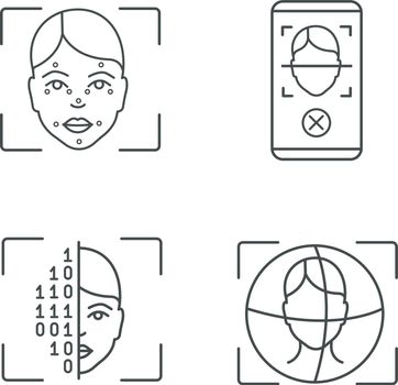 Facial recognition linear icons set