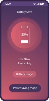 Battery saver app smartphone interface vector template