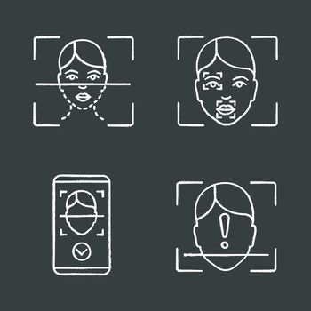 Facial recognition chalk icons set