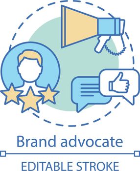 Brand advocate concept icon. Referral marketing idea thin line illustration. Positive feedback, influencer review, recommendation. Word of mouth. Vector isolated outline drawing. Editable stroke