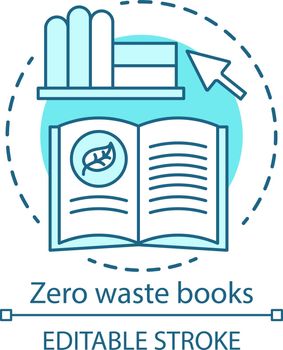 Zero waste books and literarure concept icon. Environmental issues and eco, friendly education idea, ecology learning thin line illustration. Vector isolated outline drawing. Editable stroke