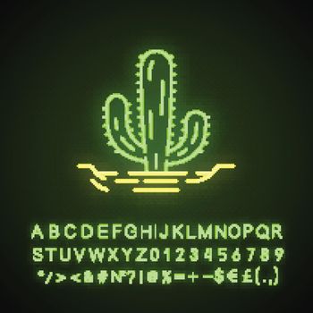 Mexican giant cactus in ground neon light icon