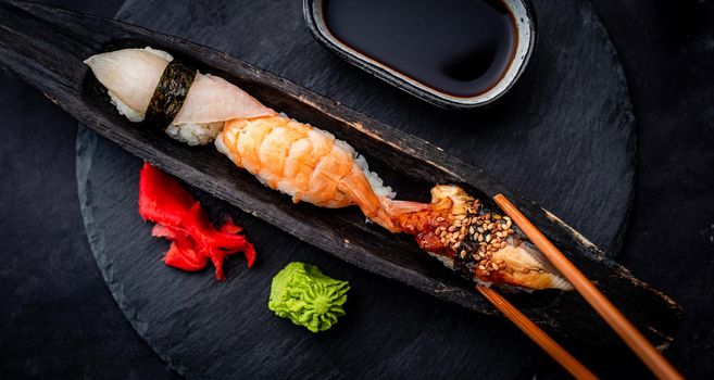 Sushi sashimi set closeup