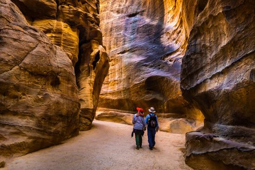 Group of tourists between rocks, Jordan