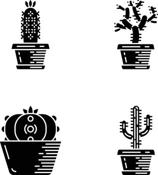 Home cacti in pot glyph icons set