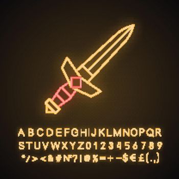 Medieval dagger neon light icon