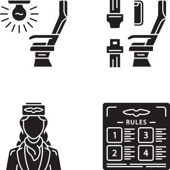 Aviation services glyph icons set