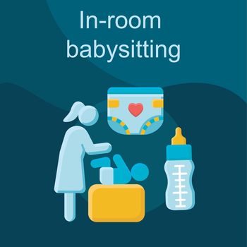 In-room babysitting flat concept vector icon
