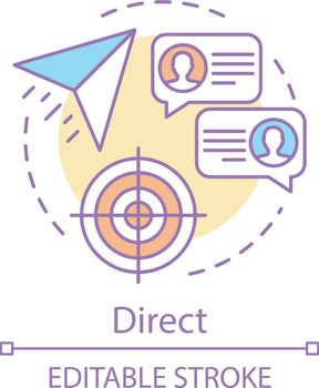 Direct marketing concept icon. Message sending idea thin line illustration. Chatting, mailing vector isolated outline drawing. Email and sms marketing, correspondence, communication. Editable stroke