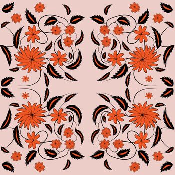 flower print pattern background with leaves, flowers, berries, for fabrics, wallpaper, interior, wall-coverings. Vector pattern with flowers and plants, floral illustration.