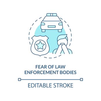 Fear of law enforcement bodies blue concept icon