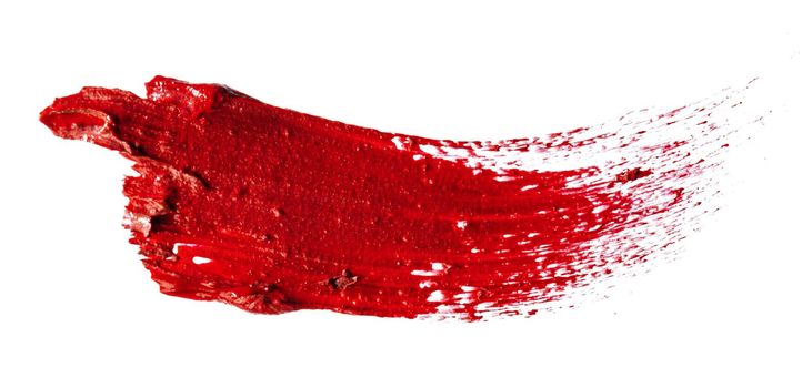 Stain swatch of a red matte lipstick on white background