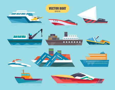 Ships at sea transport, shipping boats in vector