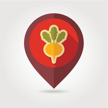 Turnip flat pin map icon. Vegetable root vector