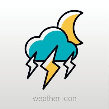 Moon Storm Cloud Lightning outline icon. Sleep night dreams symbol. Meteorology. Weather. Vector illustration eps 10