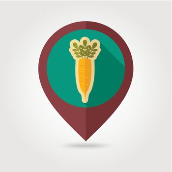 Daikon flat pin map icon. Vegetable root vector
