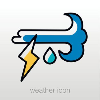 Wind Rain Lightning outline icon. Meteorology. Weather. Vector illustration eps 10
