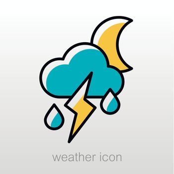 Moon Cloud Rain Lightning outline icon. Sleep night dreams symbol. Meteorology. Weather. Vector illustration eps 10