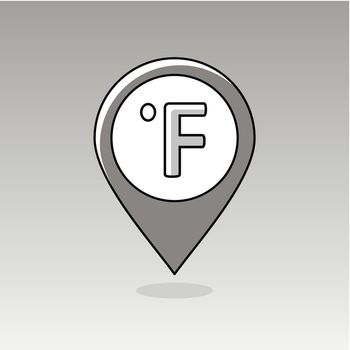 Degrees Fahrenheit pin map icon. Weather 