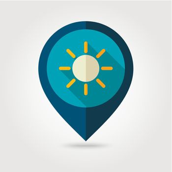 Sun flat pin map icon. Map pointer. Map markers. Meteorology. Weather. Vector illustration eps 10
