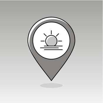 Sun Heat outline pin map icon. Map pointer. Map markers. Meteorology. Weather. Vector illustration eps 10