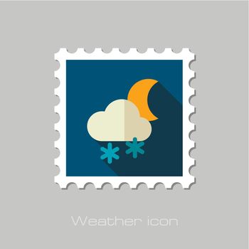 Cloud with Snow Moon flat stamp. Meteorology. Weather. Vector illustration eps 10
